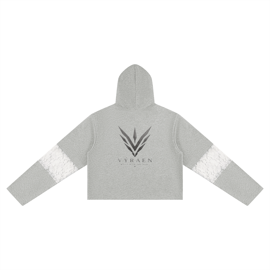 VYRAEN Cropped Lace-Panel Hoodie