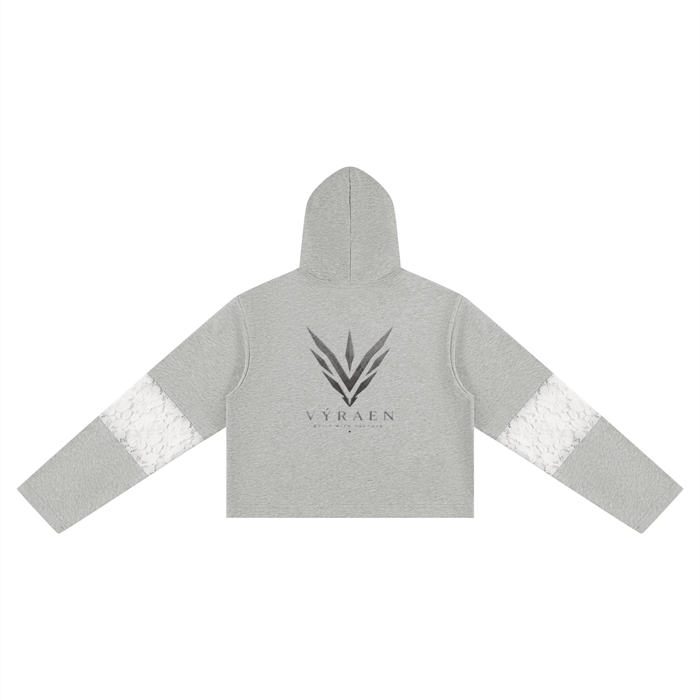 VYRAEN Cropped Lace-Panel Hoodie