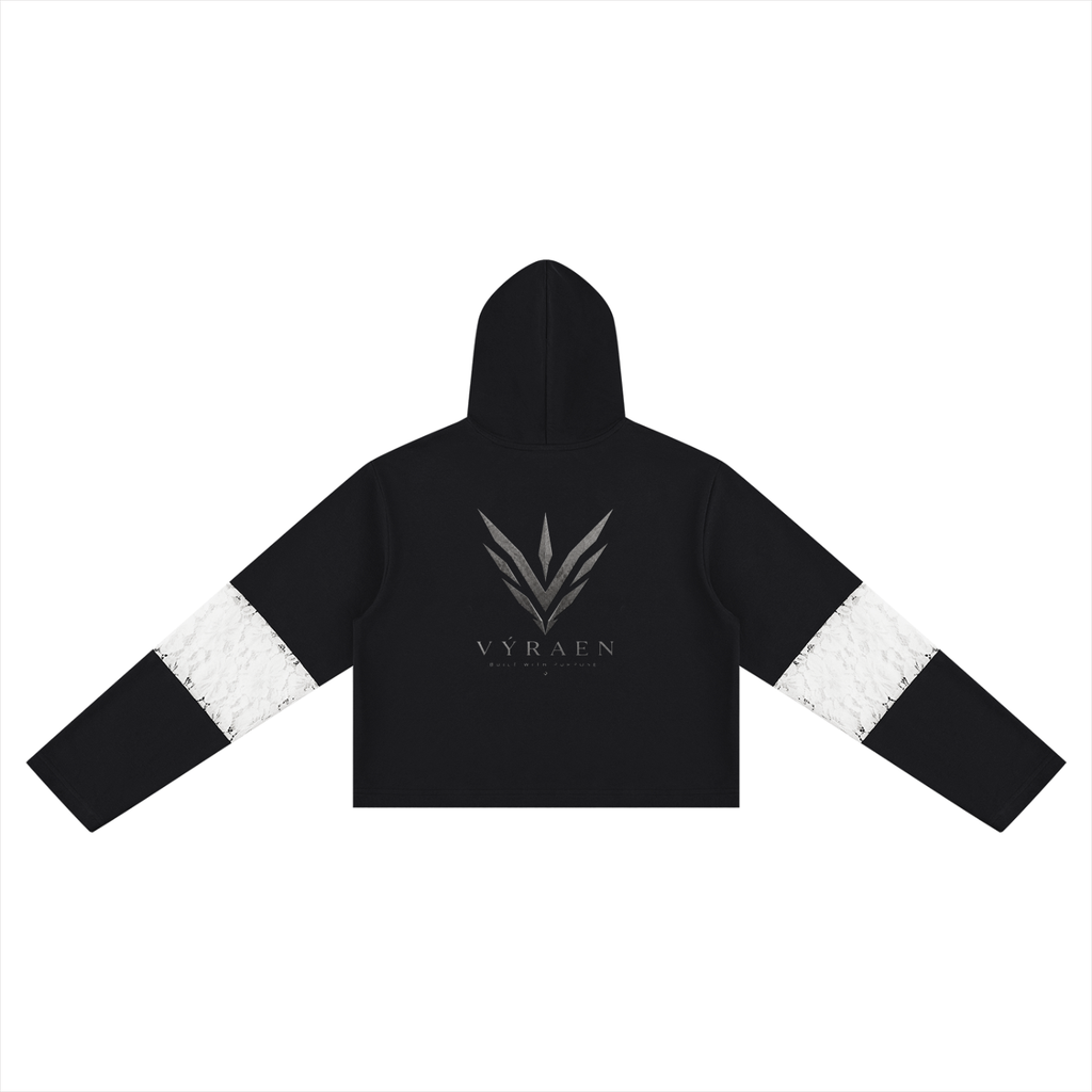 VYRAEN Cropped Lace-Panel Hoodie
