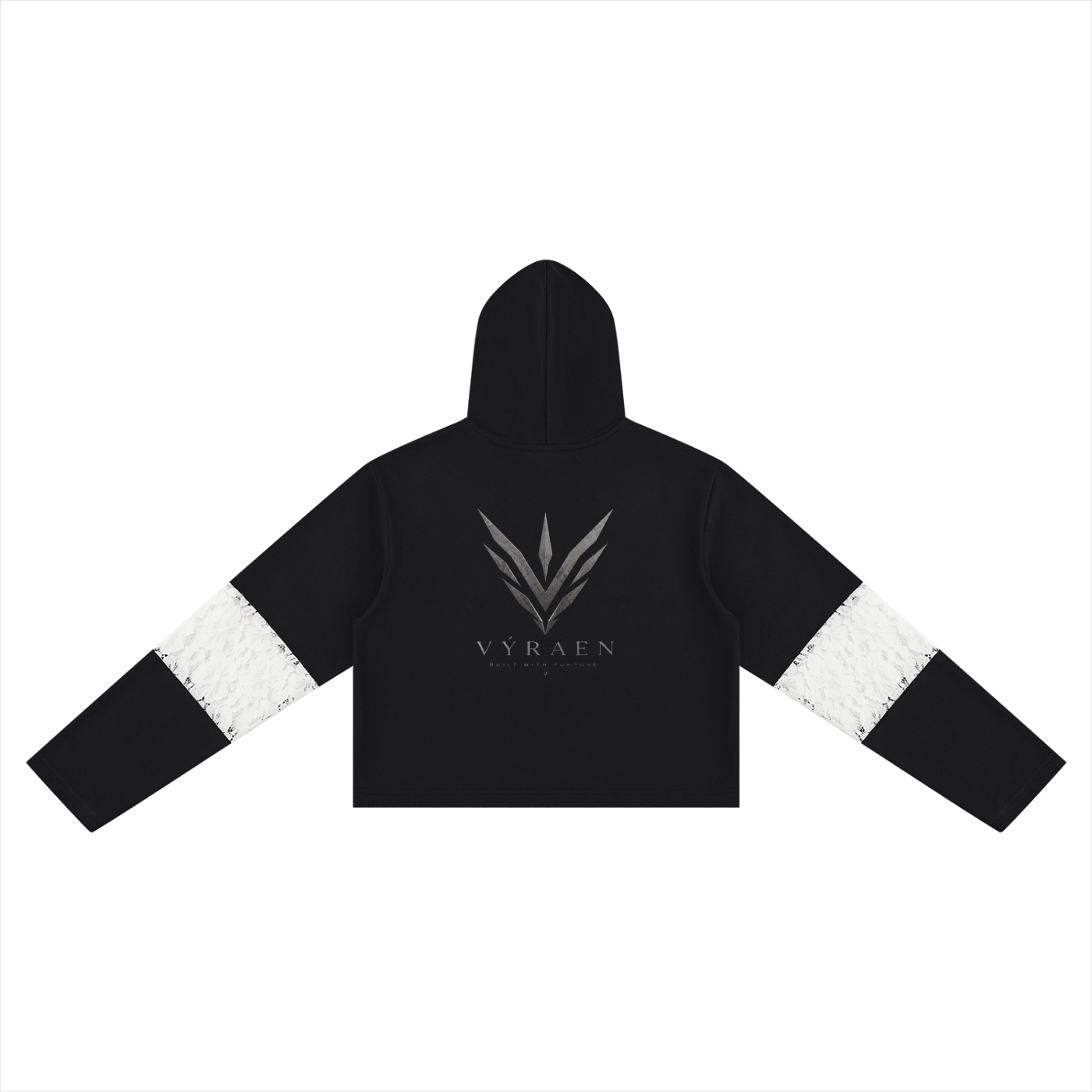 VYRAEN Cropped Lace-Panel Hoodie