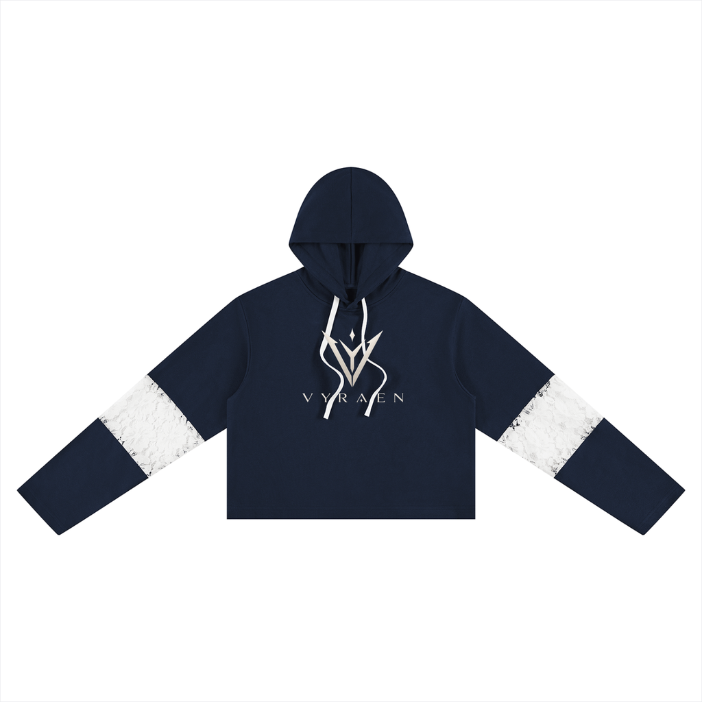 VYRAEN Cropped Lace-Panel Hoodie