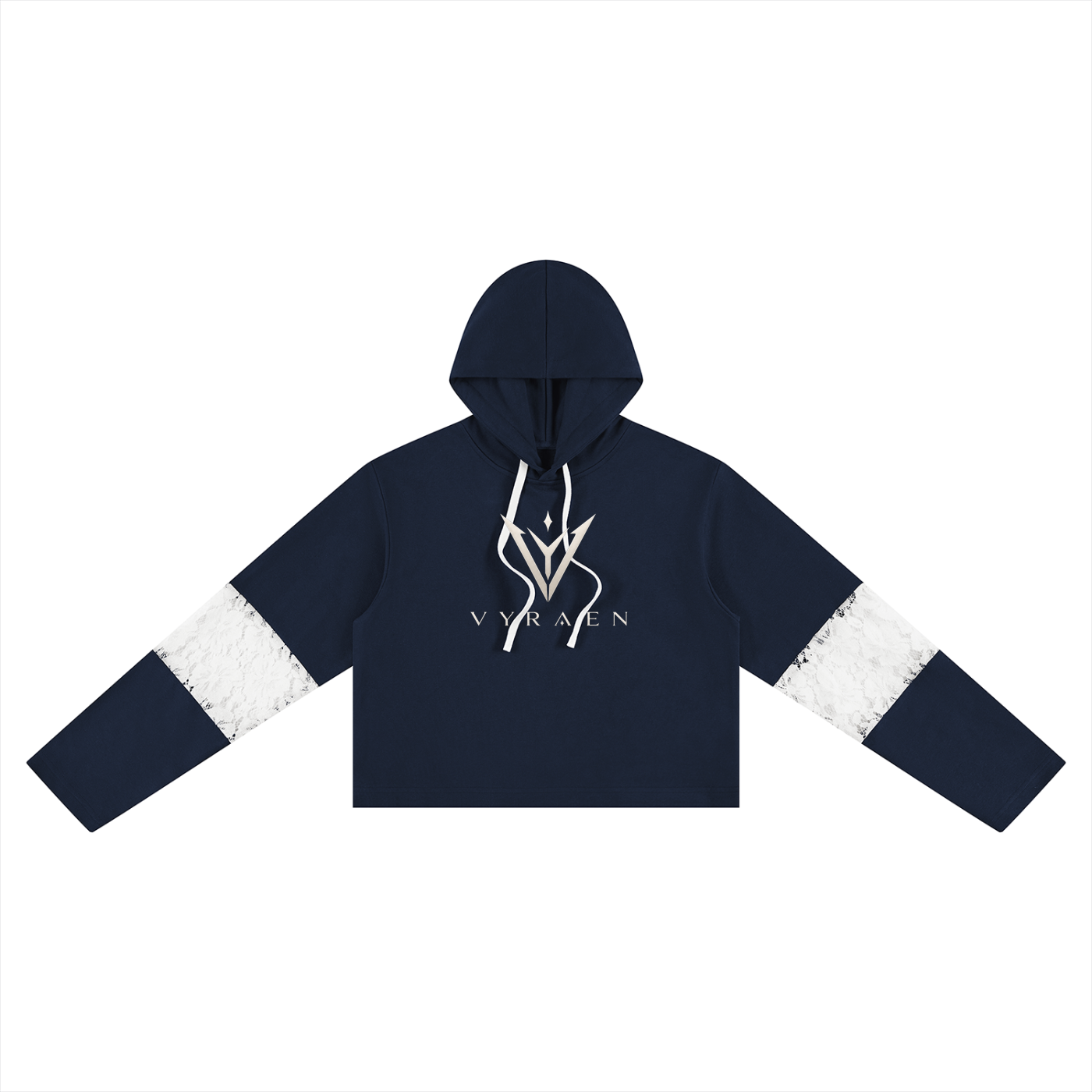 VYRAEN Cropped Lace-Panel Hoodie