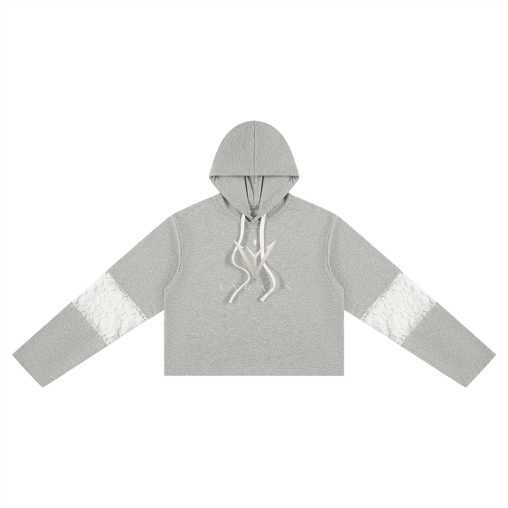 VYRAEN Cropped Lace-Panel Hoodie