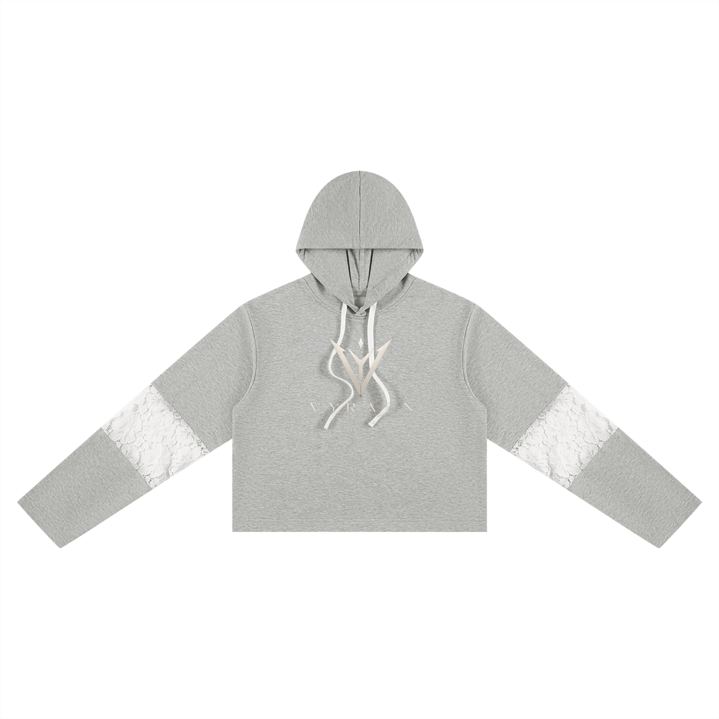 VYRAEN Cropped Lace-Panel Hoodie
