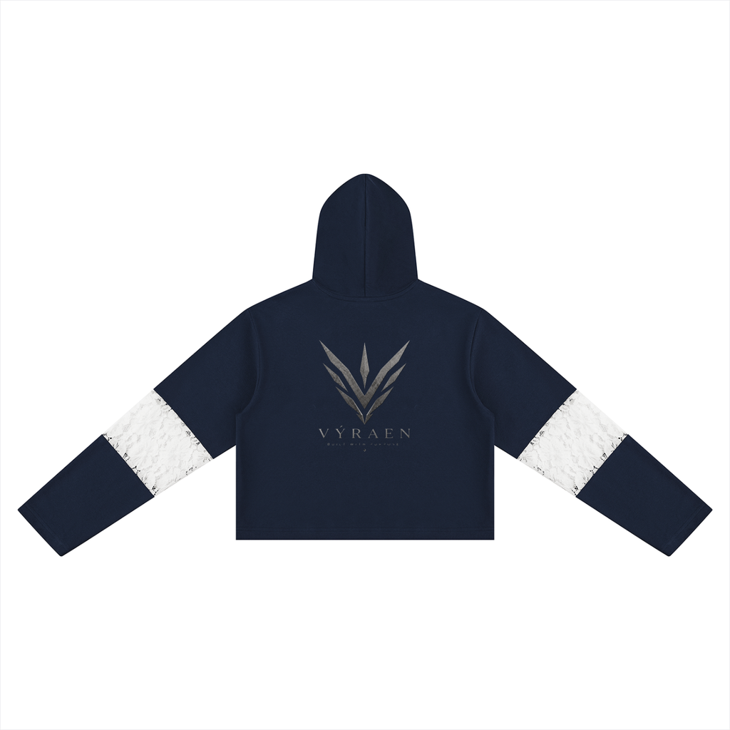 VYRAEN Cropped Lace-Panel Hoodie