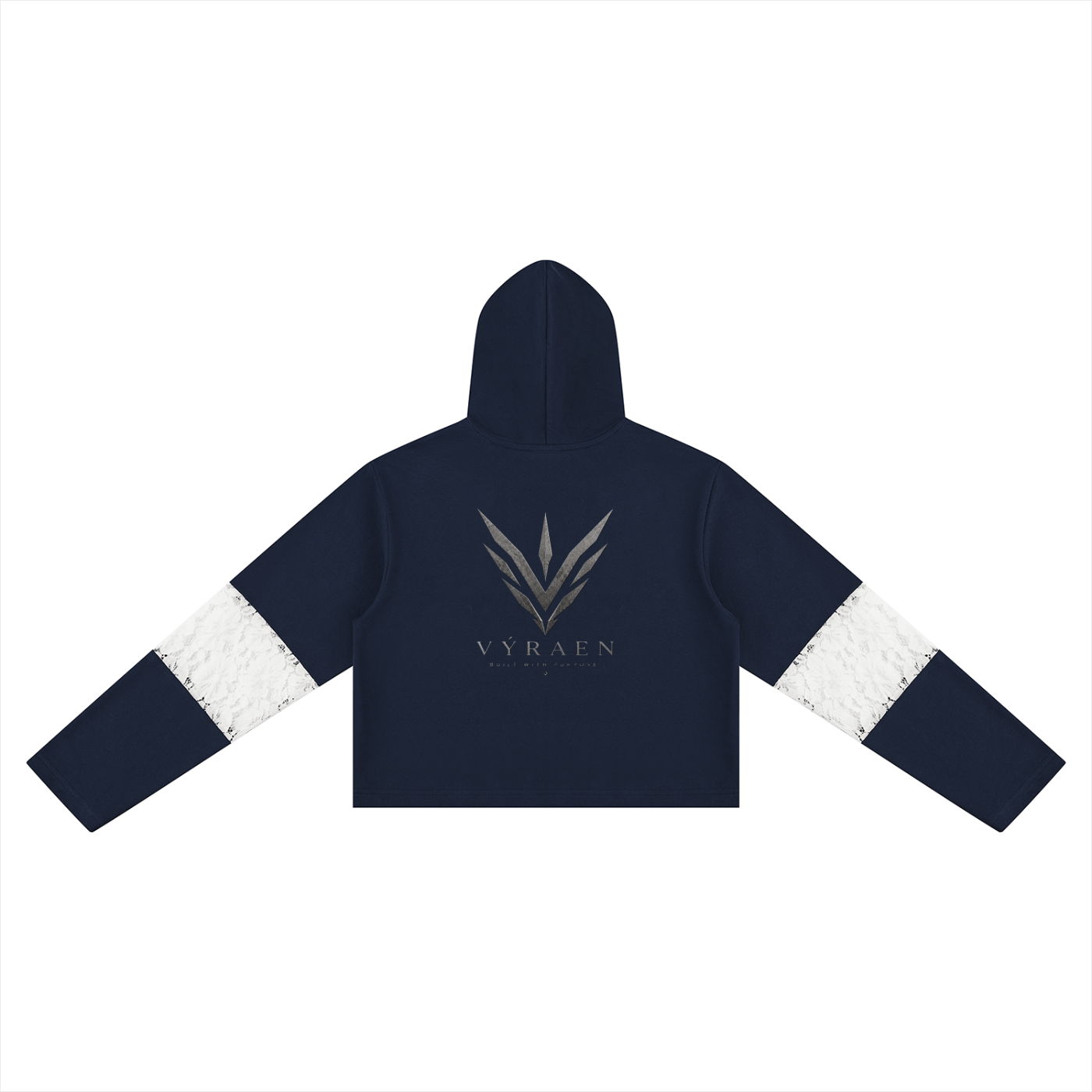 VYRAEN Cropped Lace-Panel Hoodie