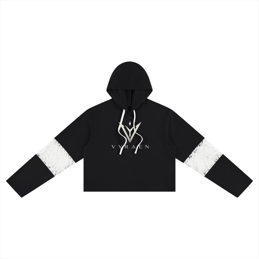 VYRAEN Cropped Lace-Panel Hoodie