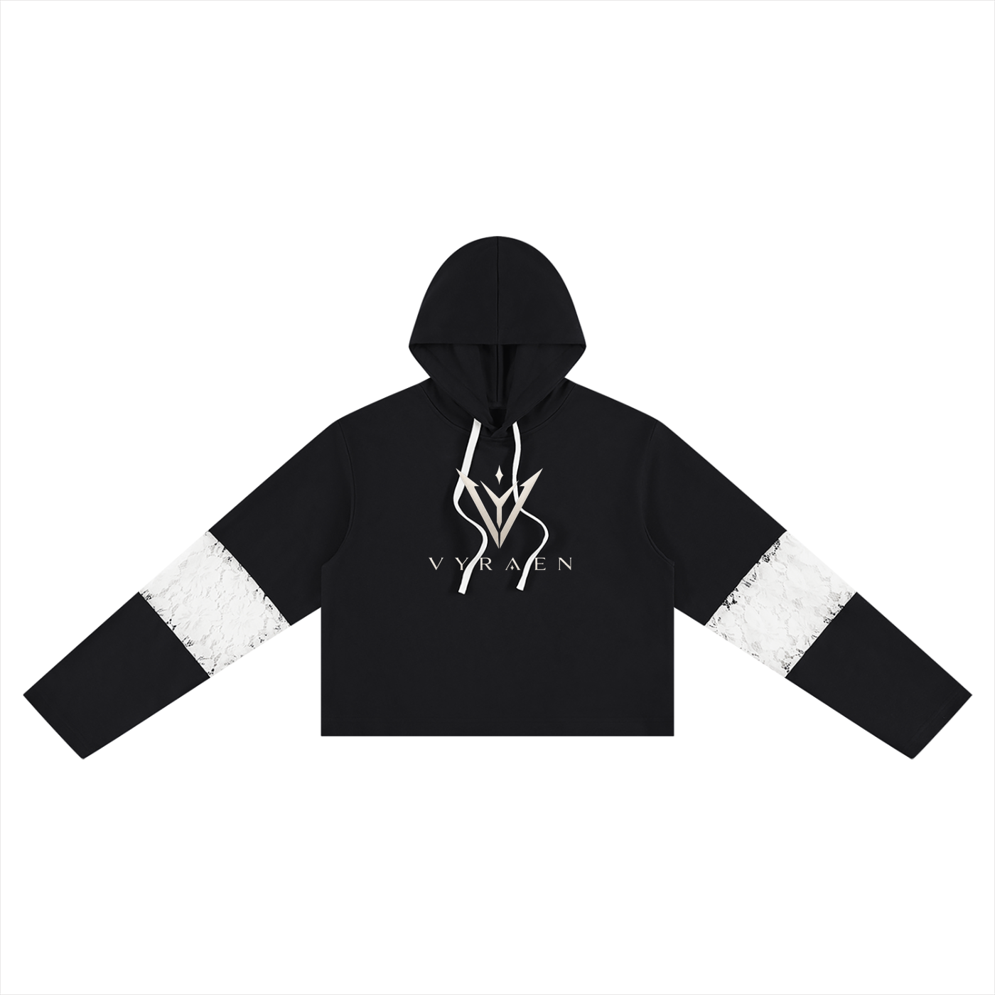 VYRAEN Cropped Lace-Panel Hoodie